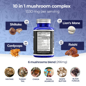 Mushroom Power Supplement 10-in-1 Complex 1330mg, 120 Veggie Capsules – Copy