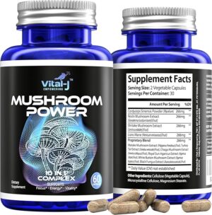 Mushroom Power Supplement 10-in-1 Complex 1330mg, 120 Veggie Capsules – Copy