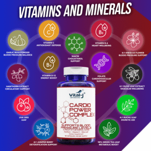 Vital-J Empowering Cardio Power Complex – Premium Blood Pressure Support Supplement with Garlic, Hawthorn, Hibiscus, Olive Leaf – 13 Natural Ingredients – 90 Capsules